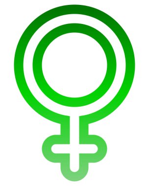 Kadın sembol simge - yuvarlak yeşil degrade, özetlenen izole - illüstrasyon vektör