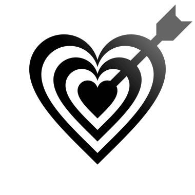 Ok sembol simge - siyah gradyan ile kalp hedef illüstrasyon izole - vektör