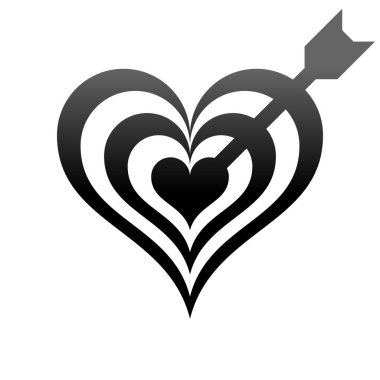 Ok sembol simge - siyah gradyan ile kalp hedef illüstrasyon izole - vektör