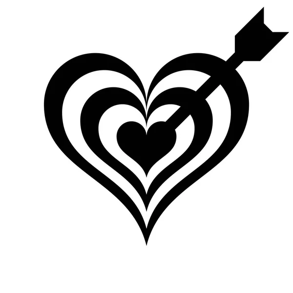 Objetivo Del Corazón Con Icono Símbolo Flecha Negro Simple Aislado — Vector de stock