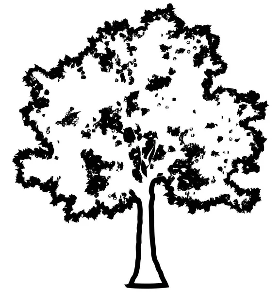 Profilová Silueta Stromu Izolovaný Černý Obrys Detailní Vektorové Ilustrace — Stockový vektor