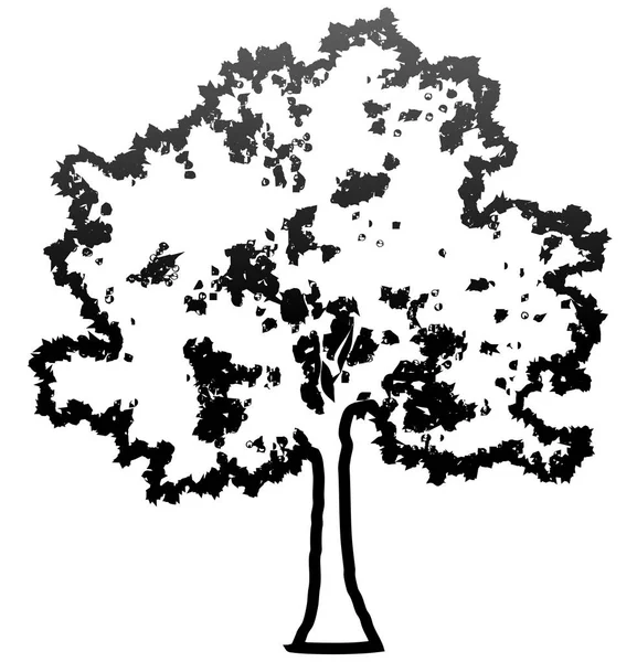 Silhouette Profil Arbre Isolée Gradient Contour Noir Détaillé Illustration Vectorielle — Image vectorielle