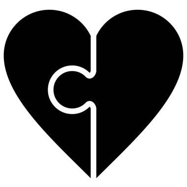 İzole kalp bulmaca sembol simge - basit, siyah - vektör çizim