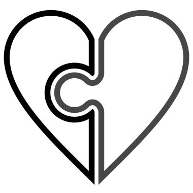 Kalp bulmaca sembol simge - siyah basit ana hatlarıyla, izole - vektör çizim