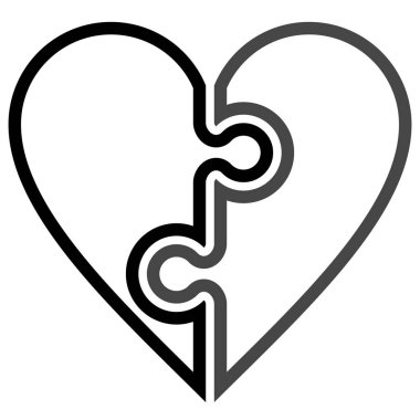 Kalp bulmaca sembol simge - siyah basit ana hatlarıyla, izole - vektör çizim