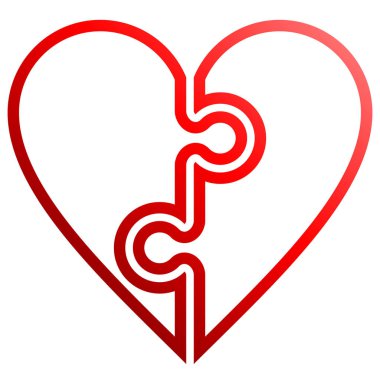 Kalp bulmaca sembol simge - kırmızı özetlenen degrade, izole - illüstrasyon vektör