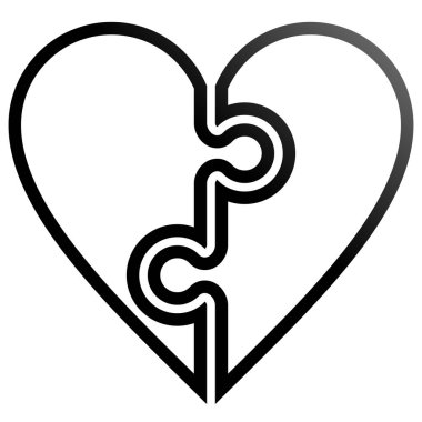 Kalp bulmaca sembol simge - siyah özetlenen degrade, izole - illüstrasyon vektör