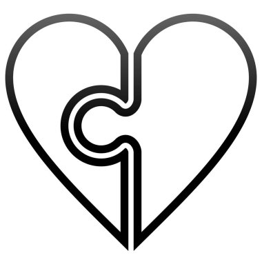 Kalp bulmaca sembol simge - siyah özetlenen degrade, izole - illüstrasyon vektör