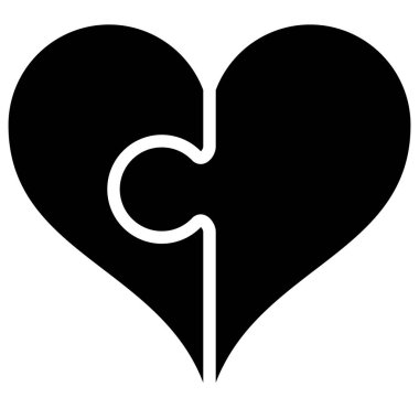 İzole kalp bulmaca sembol simge - basit, siyah - vektör çizim