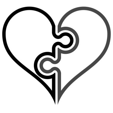 Kalp bulmaca sembol simge - siyah basit ana hatlarıyla, izole - vektör çizim