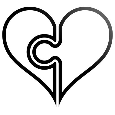 Kalp bulmaca sembol simge - siyah özetlenen degrade, izole - illüstrasyon vektör