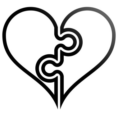 Kalp bulmaca sembol simge - siyah özetlenen degrade, izole - illüstrasyon vektör