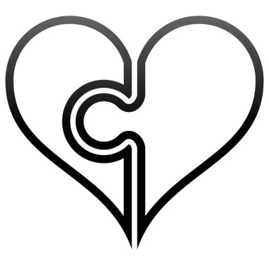 Kalp bulmaca sembol simge - siyah özetlenen degrade, izole - illüstrasyon vektör