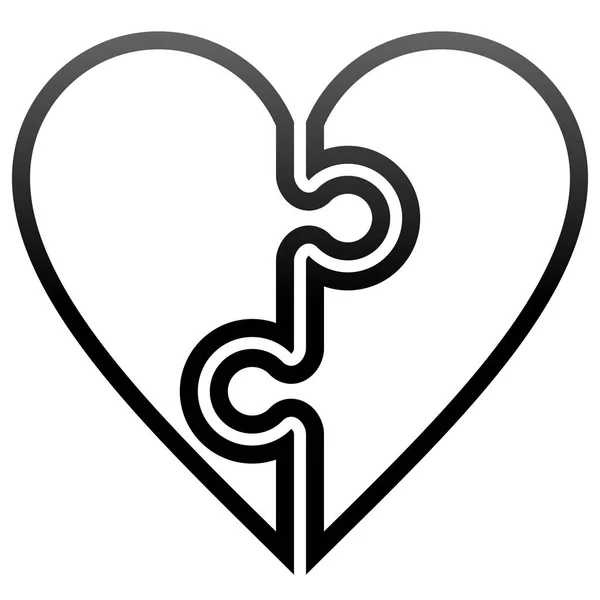 Символ Сердечной Головоломки Градиент Черным Контуром Изолированная Векторная Иллюстрация — стоковый вектор