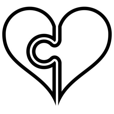 Kalp bulmaca sembol simge - siyah basit ana hatlarıyla, izole - vektör çizim