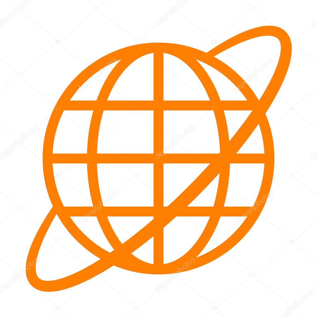 Globe symbol icon with orbit - orange simple, isolated - vector illustration