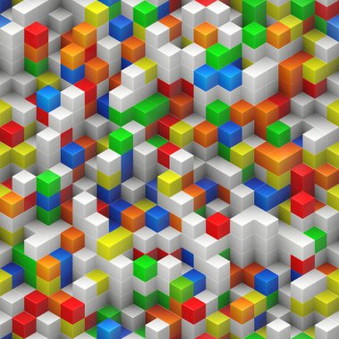 Sorunsuz arka plan - renkli, rastgele yığın yapısı - 3d işleme küpler
