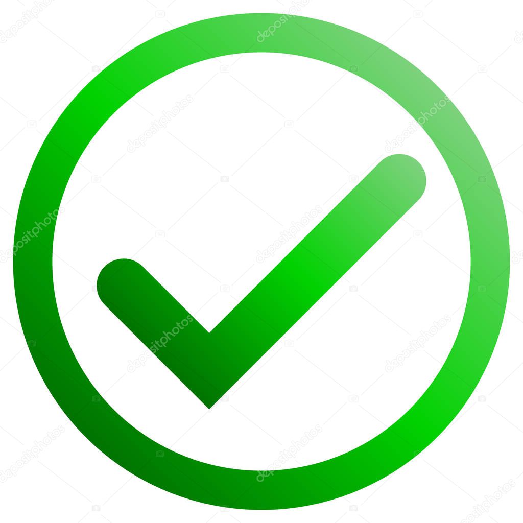 Check marks - green gradient, tick icon inside of circle - vector illustration