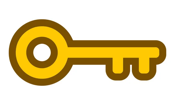 Значок ключевого символа - золотой с контуром, изолированный - вектор — стоковый вектор