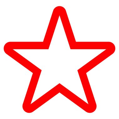 Yıldız sembolü simgesi - kırmızı basit anahat 5 yuvarlak, sivri isolat