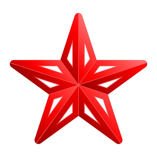 Simbolo di stella - gradiente rosso 3d, 5 punte arrotondate, isolato — Vettoriale Stock