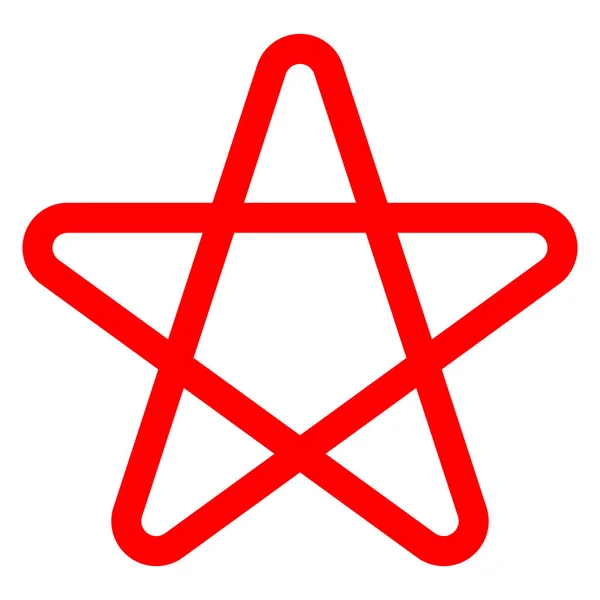 Icona simbolo della stella - contorno semplice rosso, 5 punte arrotondate, isolat — Vettoriale Stock