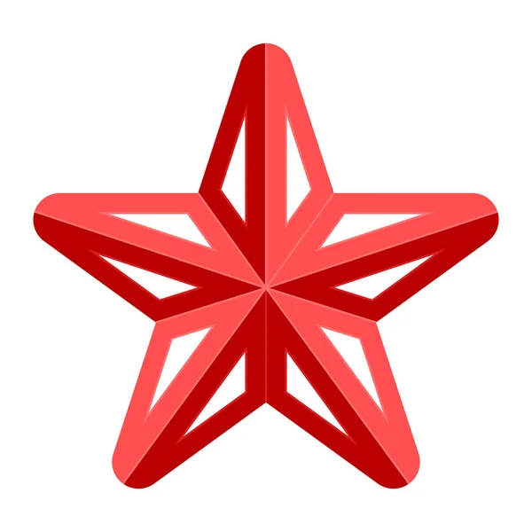 Зоряний символ значок - червоний простий 3d, 5 загострений округлий, ізольований  - — стоковий вектор