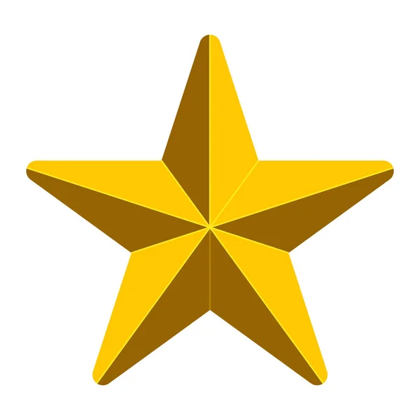 Hvězda symbol ikonu - zlatý jednoduchý 3d, 5 ukázal zaoblené, izolovaná — Stockový vektor