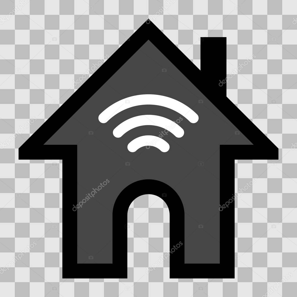 Home wifi symbol icon - black with outline, isolated - vector