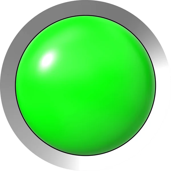 Web knop 3d - groene glossy realistisch met metalen frame — Stockfoto