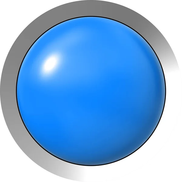 Botón web 3d - azul brillante realista con marco de metal —  Fotos de Stock