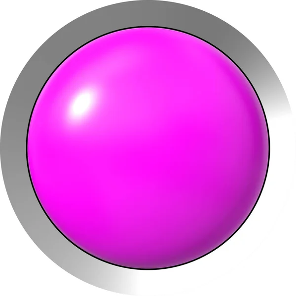Botão web 3d - roxo brilhante realista com moldura de metal — Fotografia de Stock