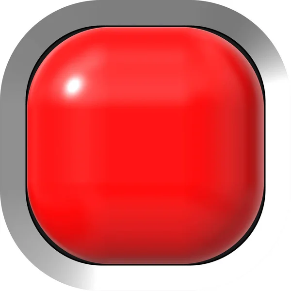 Web button 3d - red glossy realistic with metal frame, easy to e — Stock Photo, Image