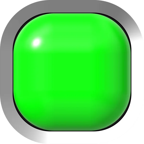 Botón web 3d - verde brillante realista con marco de metal, fácil de —  Fotos de Stock