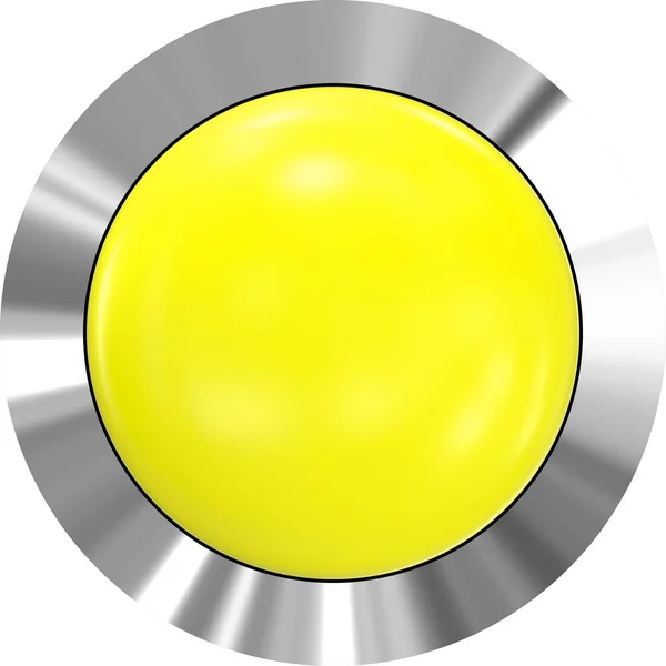 Bouton Web 3d - jaune brillant réaliste avec cadre métallique — Photo