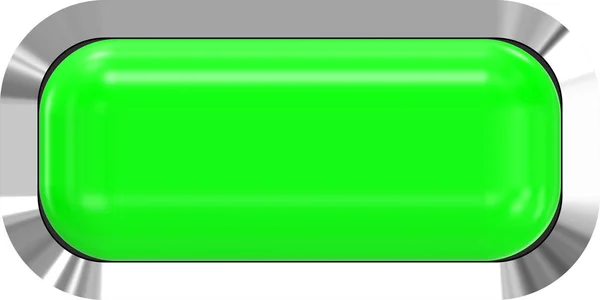 Веб-кнопка 3d - зелений глянсовий реалізм з металевою рамкою, легко — стокове фото