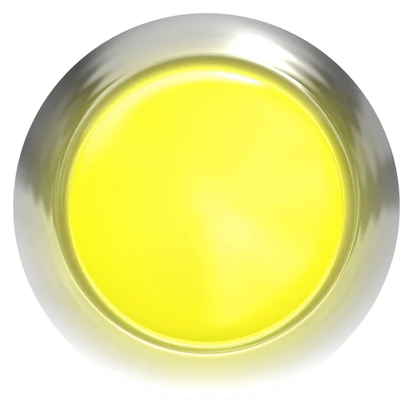 Botão web 3d - amarelo brilhante realista com armação de metal — Fotografia de Stock