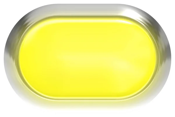 Botão web 3d - amarelo brilhante realista com moldura de metal, t fácil — Fotografia de Stock