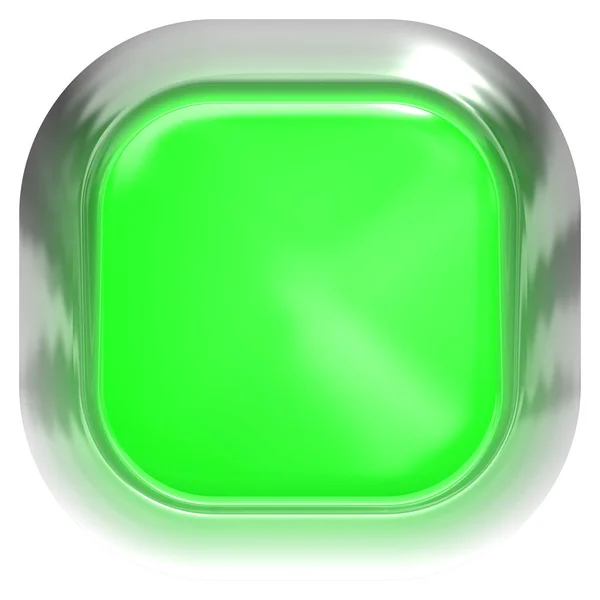 Web gomb 3d - zöld fényes fém kerettel, könnyű reális — Stock Fotó