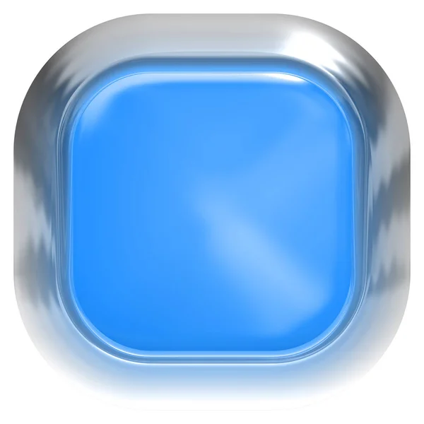 Bouton Web 3d - bleu brillant réaliste avec cadre métallique, facile à — Photo