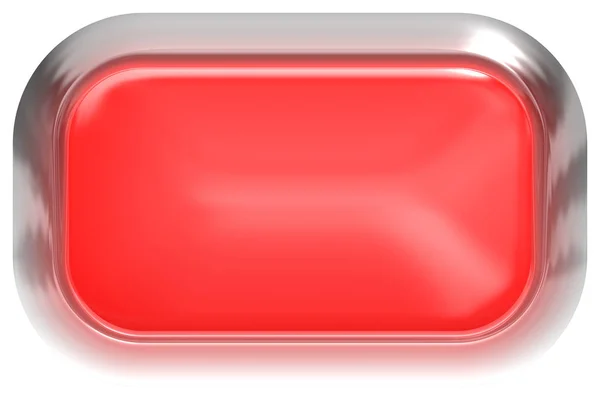 Botão web 3d - vermelho brilhante realista com moldura de metal, fácil de e — Fotografia de Stock