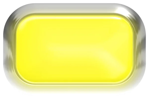 Botão web 3d - amarelo brilhante realista com moldura de metal, t fácil — Fotografia de Stock