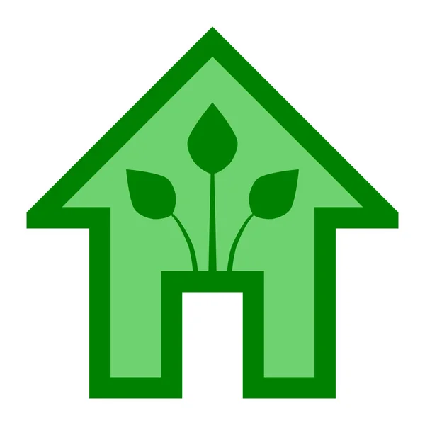 Eco casa - icono de la casa verde - contorno verde, aislado - vector — Archivo Imágenes Vectoriales