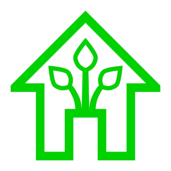 Eco house - green home icon - green outline, isolated - vector — Stock Vector