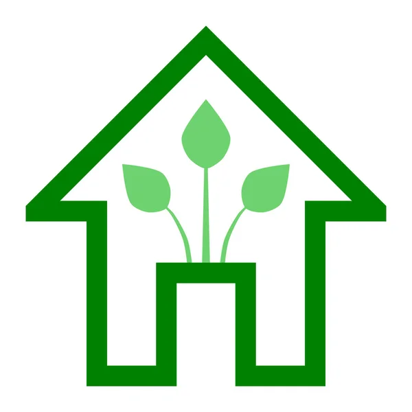 Eco house - green home icon - green outline, isolated - vector — Stock Vector