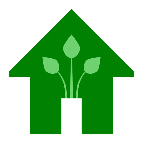 Eco house - icona verde - verde, isolato - vettore — Vettoriale Stock