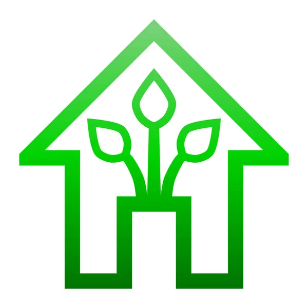 Eco house - green home icon - green gradient outline, isolated - — Stock Vector