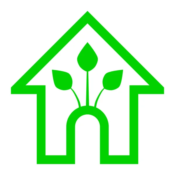 Eco house - green home icon - green outline, isolated - vector — Stock Vector