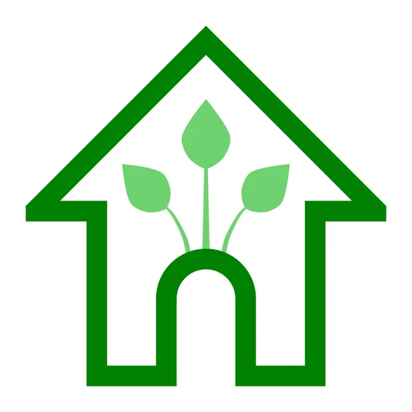 Eco casa - icono de la casa verde - contorno verde, aislado - vector — Archivo Imágenes Vectoriales