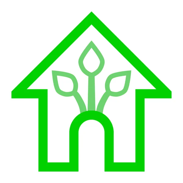 Eco house - green home icon - green outline, isolated - vector — Stock Vector